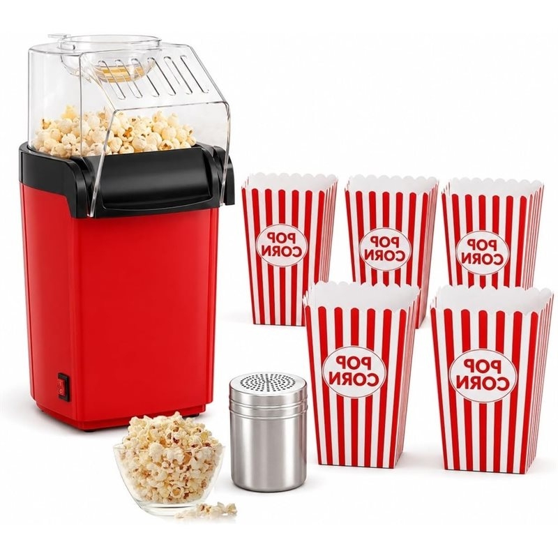 Air Popcorn Maker - เครื่องทำป๊อปคอร์นด้วยลมร้อน A74X พร้อมกล่องป๊อปคอร์น 5 ใบและที่เขย่าเครื่องปรุงรส ความจุ