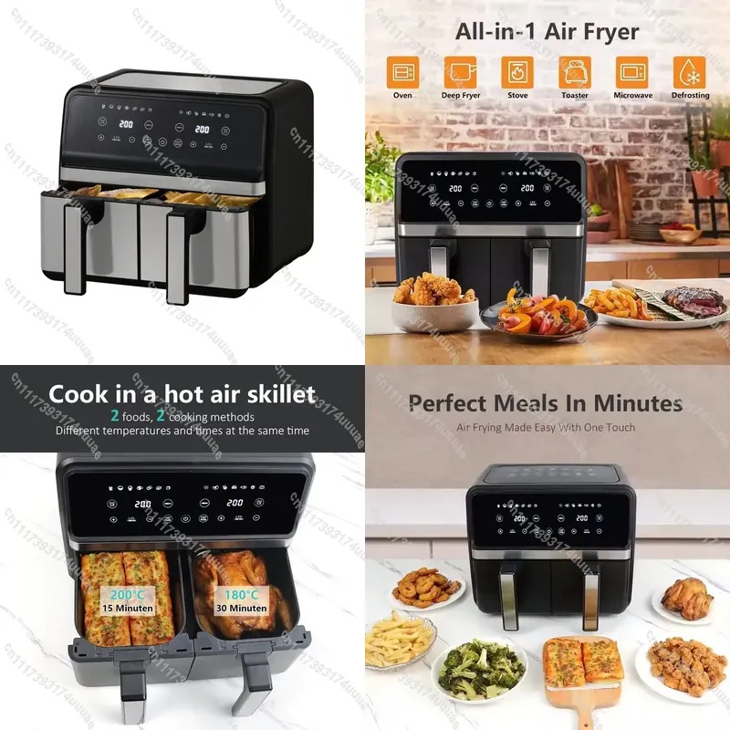Kitchen Appliances Oven - หม้อทอดไร้น้ำมันไฟฟ้าขนาดใหญ่ 8 ลิตร พร้อมหม้อสองใบและหน้าต่างมองเห็นได้ เครื่องใช้ในครัวเรือนสำหรับทำอาหารแบบไร้น้ำมัน