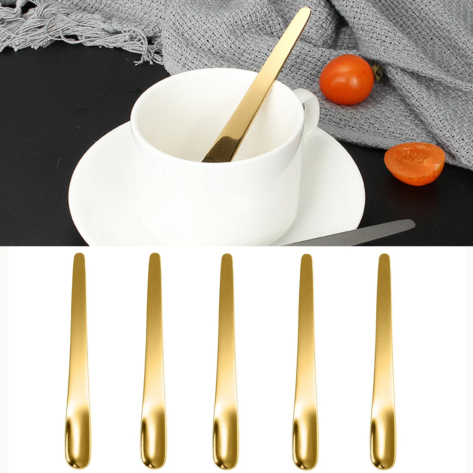 Kitchen Appliances B&Q - 5ชิ้นช้อนกาแฟช้อนแบนสแตนเลสสำหรับขนมช้อนตักกาแฟขนาดเล็กเครื่องผสมกวนบาร์เครื่องใช้สำหรับโต๊ะอาหารที่ใช้ในครัว