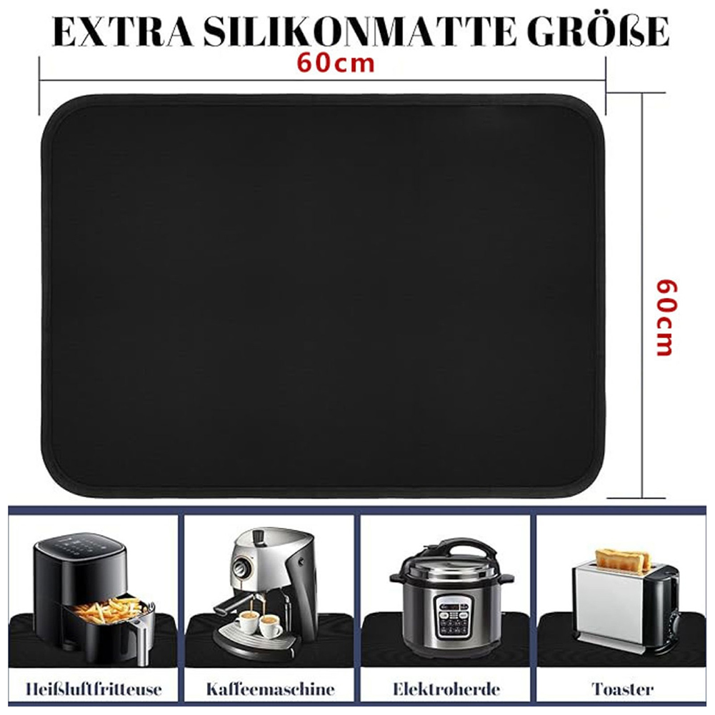 Kitchen Appliances Usa - สำหรับเครื่องใช้ในครัว แผ่นรองหม้อทอดไร้น้ำมันสีดำ ทนไฟได้ถึง 550 องศา กันน้ำและกันน้ำมัน