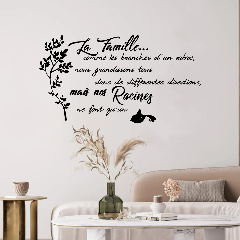 Kitchen Appliances Design - ภาษาฝรั่งเศสคําครอบครัว Tree BIRD สติ๊กเกอร์ติดผนังห้องครัวห้องนอน La Famille
