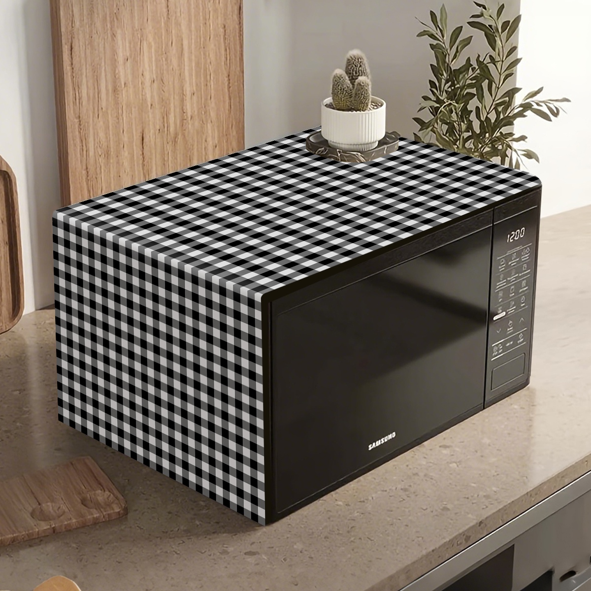 Kitchen Appliances Oven - ผ้าคลุมเตาไมโครเวฟลายสก๊อตสีขาวดำ ผ้าคลุมเครื่องใช้ไฟฟ้าในครัว ผ้าคลุมเครื่องใช้ไฟฟ้าในครัว ผ้าคลุมตกแต่งห้องครัว