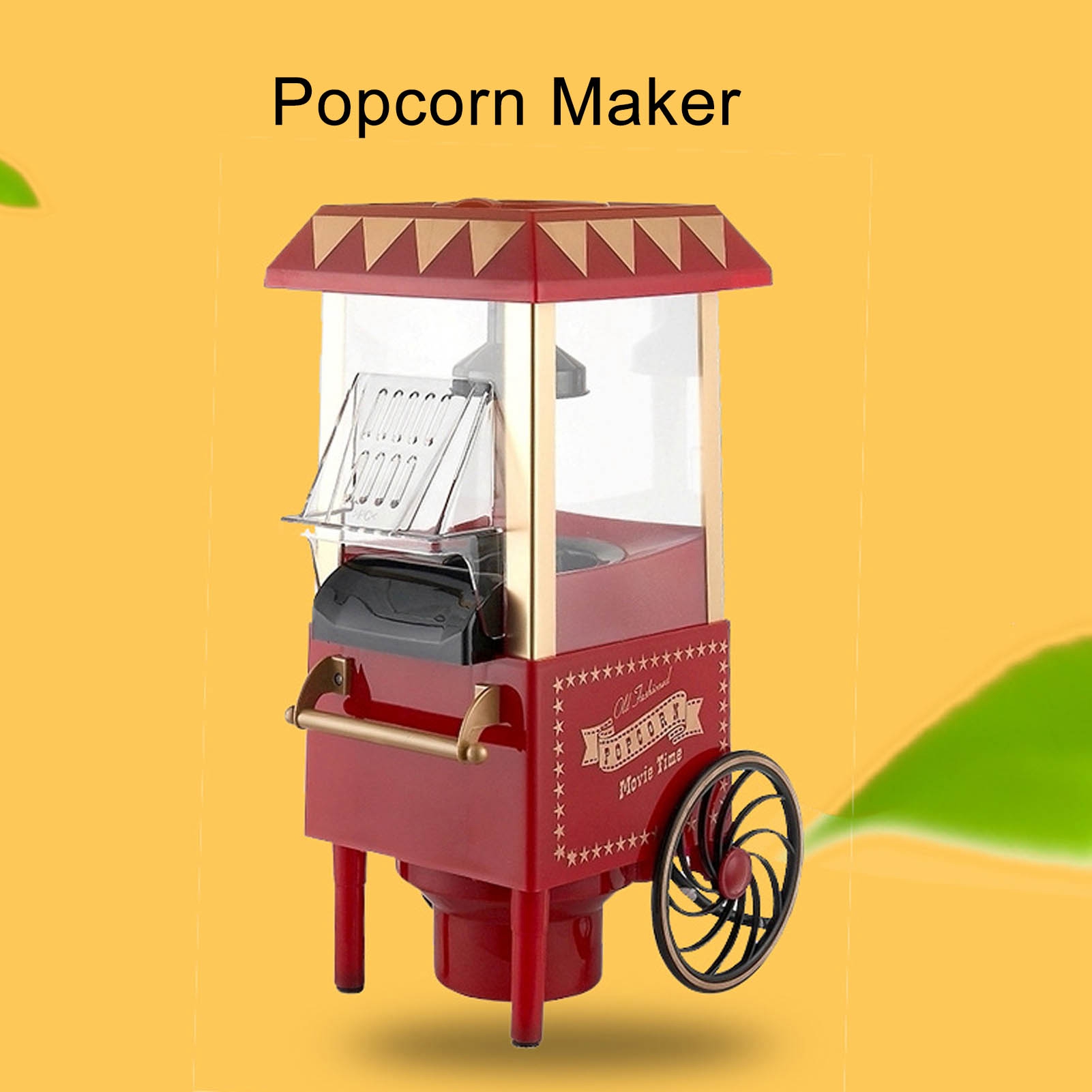 Air Popcorn Maker - เครื่องทำป๊อปคอร์นอัตโนมัติ รุ่นเรโทรสีแดง เครื่องทำป๊อปคอร์นอัตโนมัติสำหรับใช้ในบ้าน เหมาะสำหรับงานปาร์ตี้ ของขวัญวันเกิด