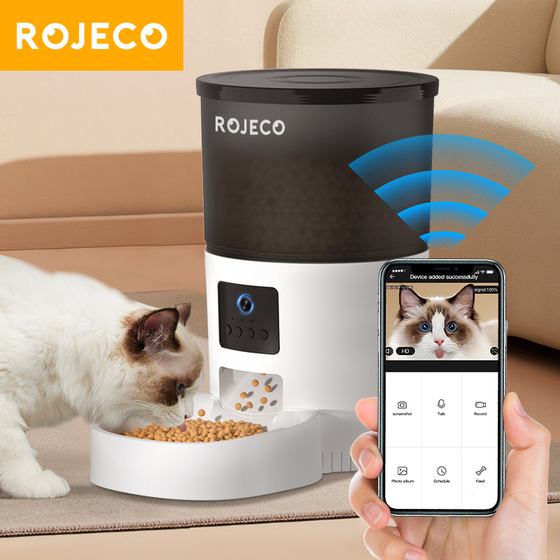Kitchen Appliances Video - ROJECO เครื่องป้อนแมวอัตโนมัติพร้อมกล้องวิดีโอเครื่องจ่ายอาหารแมวสัตว์เลี้ยงเครื่องบันทึกเสียงอัจฉริยะรีโมทคอนโทรลเครื่องป้อนอัตโนมัติสําหรับแมวสุนัข