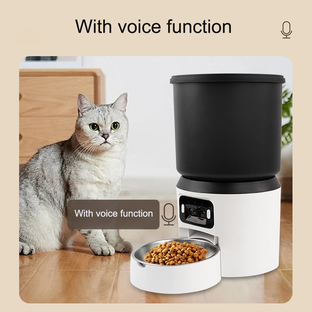 Kitchen Appliances Video - เครื่องให้อาหารสัตว์เลี้ยง 4 ลิตร พร้อมปุ่มกด กล้อง WiFi