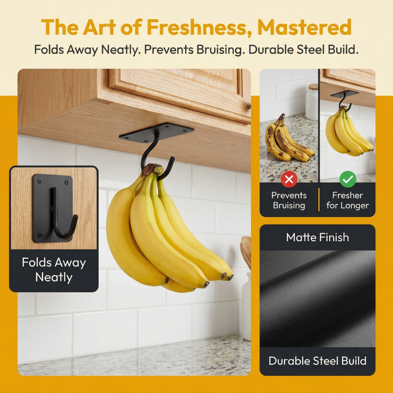 ตะขอแขวนกล้วยแบบติดผนังโลหะสีด - Kitchen Appliances Organizer บทวิจารณ์และราคา